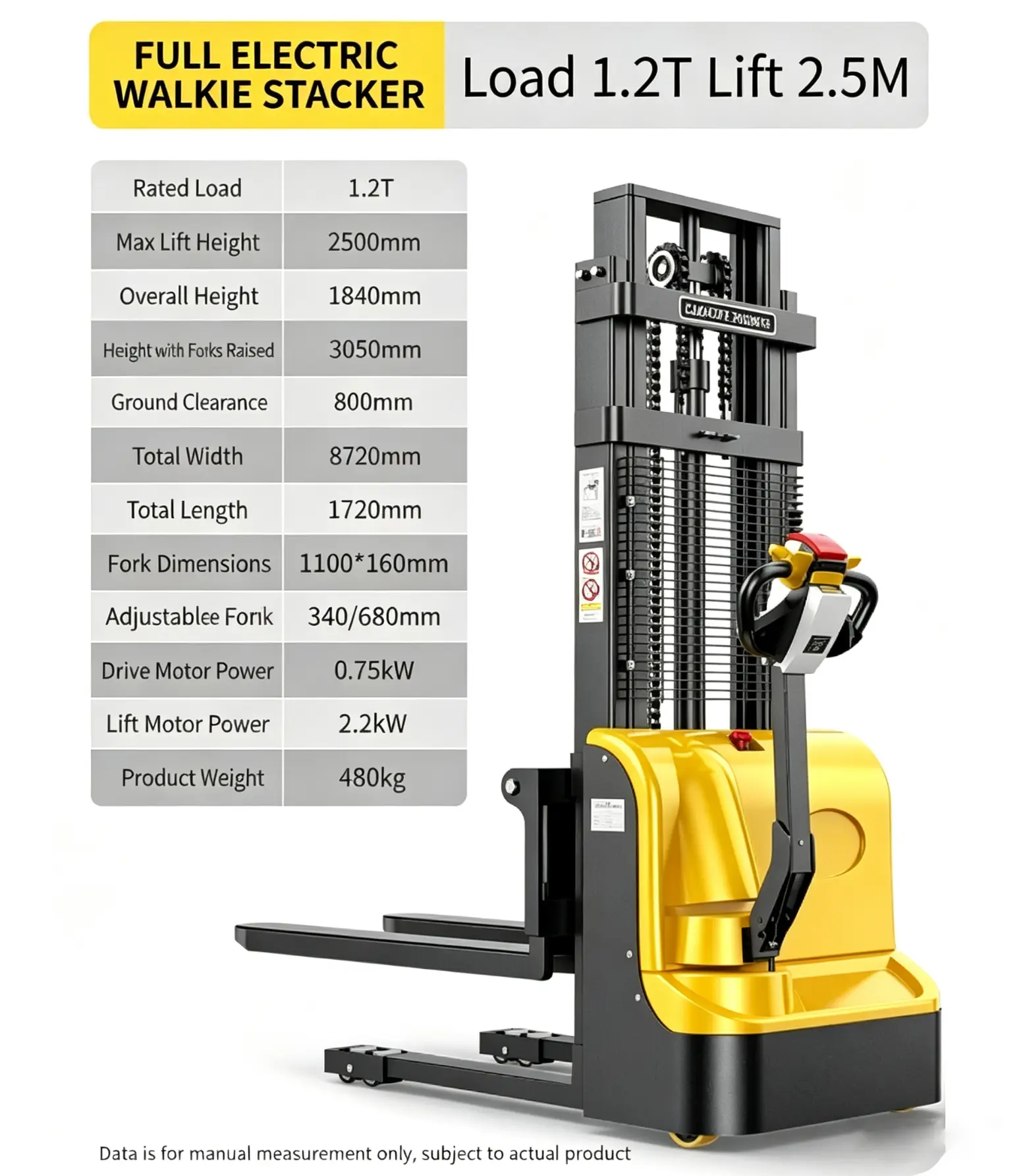 1.2T Buong Electric Walkie Stacker